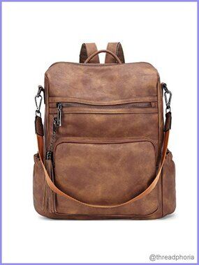 Vegan Leather Backpack Faux Leather Convertible Shoulder Bag Travel Work